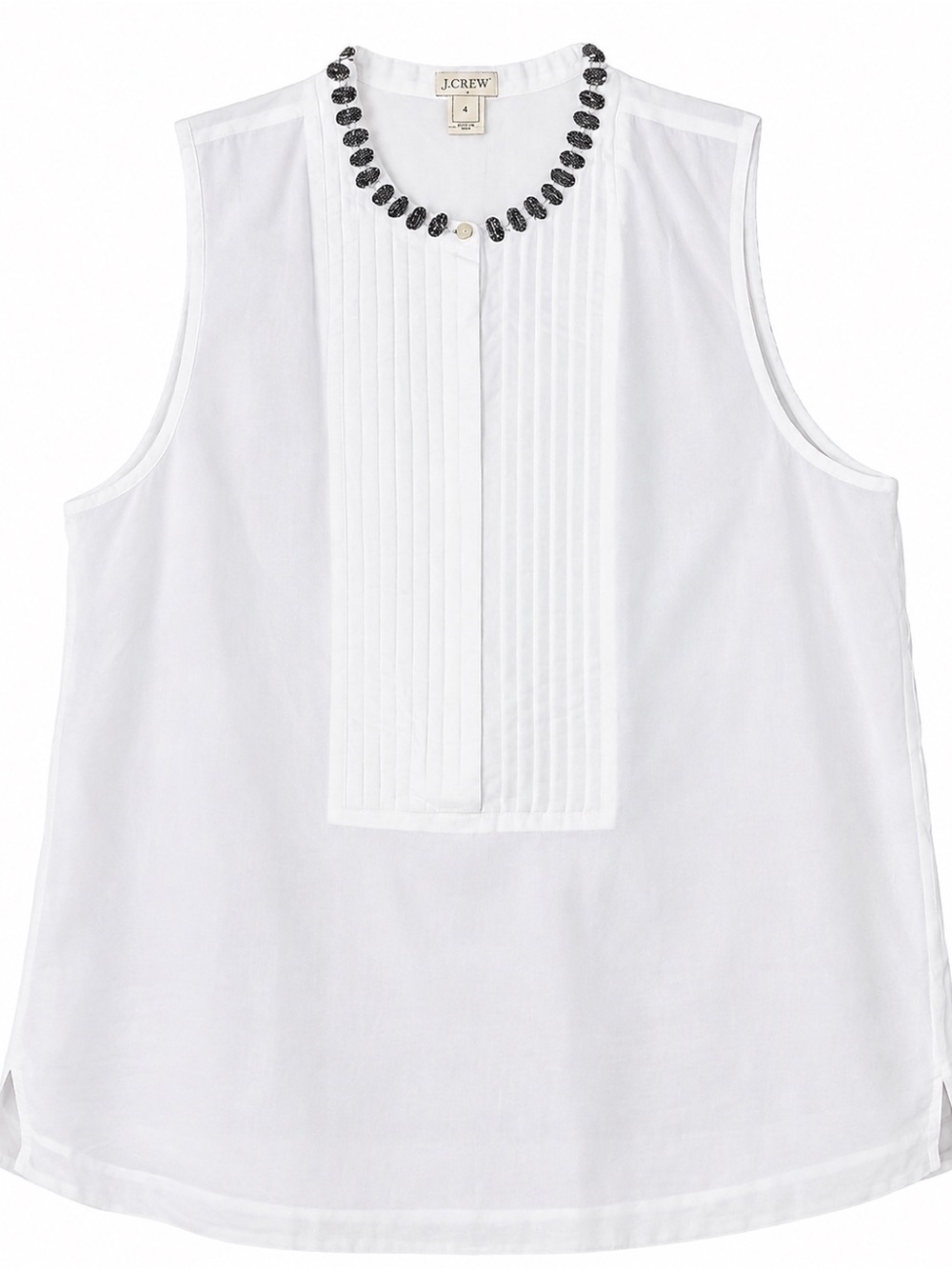 J. Crew White Sleeveless 100% Cotton Tank with Beaded Neckline SZ 4